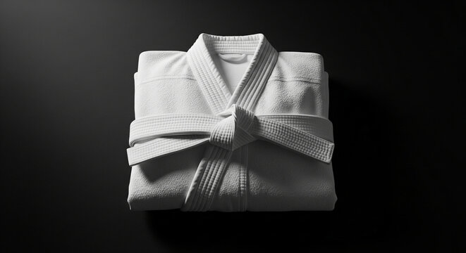 Karate kimono isolated on black background with light haze
