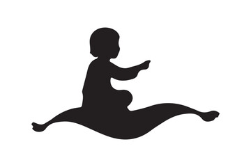 Flying Carpet Ride Silhouette Icon Magic Arabian Journey Vector Illustration on White Background.
