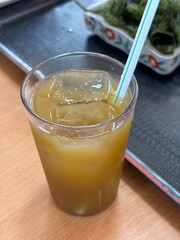 Cold Sugarcane Juice with Ice and Straw