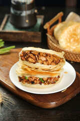 Traditional Shaanxi Chinese Meat Buns with Walnuts - Classic Regional Breakfast Cuisine