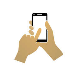 hand holding a mobile phone on white background