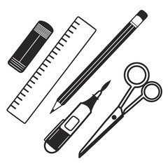Crafting tools in black and white for design