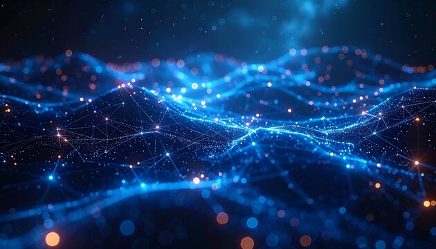 Abstract blue interconnected network with glowing points and lines - Powered by Adobe