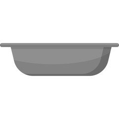 Simple Gray Basin Object with Rounded Edges and Flat Rim Isolated on Transparent Background
