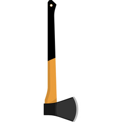 Simple Flat Design Axe With Black Metal Head and Light Brown Wooden Handle on Transparent Background