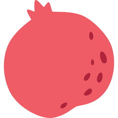 Simple Flat Design of a Pink Pomegranate Fruit with Dark Red Spots and a Stem on a Transparent Background
