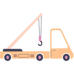 Simple Flat Illustration of a Light Peach Tow Truck with a Pink Hook and Gray Accents on a Transparent Background