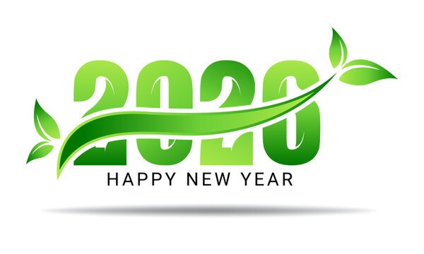 2026 Happy New Year Green Leaves Vector. Natural New Year Greetings and Invitation Design
