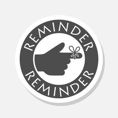 Reminder hand with string tied to finger icon sticker isolated on gray background
