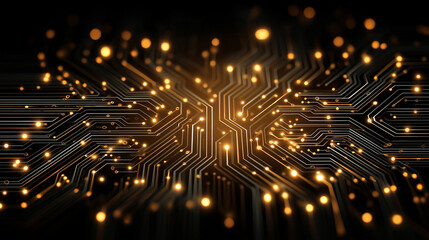 Digital Network's Warmth: An illuminated close-up unveils a complex network of microchips and circuits, creating a visual symphony of technology and light.