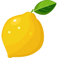 Yellow lemon with green leaf and transparent background isolated citrus fruit with vibrant colors and natural texture