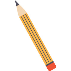 Yellow Pencil With Orange Stripes and Red Eraser Tip on White Background Minimalist Design