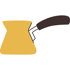 Yellow Turkish Coffee Pot With Dark Brown Handle And Transparent Background Isolated Flat Design