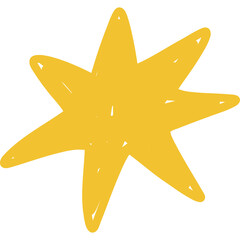 Yellow Hand Drawn Star Shape with Seven Points Isolated on White Background for Childrens Art and Design Projects