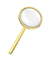 Gold magnifying glass on transparent background