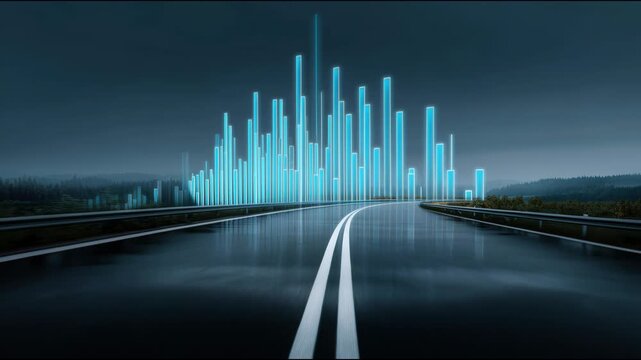 Expansive highway representing a futuristic pathway for strategic development and ai performance roadmap concepts. Futuristic Data Highway &ndash; Animated Video Version