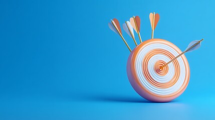 Colorful Archery Target with Multiple Arrows on Bright Blue Background