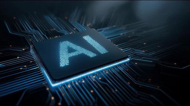 Computer chip with the letter a symbolizing advanced technology and ai transformation enablement framework concepts. AI Chip Circuit &ndash; Animated Video Version