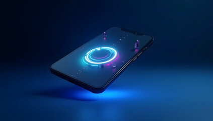 Futuristic smartphone interface with glowing neon ring