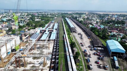 Construction of Railway Station With Cranes and Equipment. Indian Railway station under Construction. Cuttack railway station.