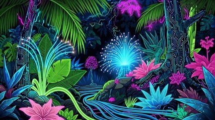 Neon Bio-Digital Futuristic Jungle Landscape