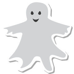 Simple Gray Ghost Character With Smiling Face And Transparent Background Suitable For Halloween Decorations And Childrens Stories