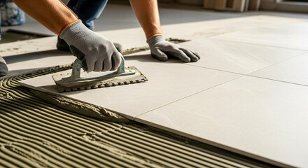 Craftsman tiling floor with modern ceramic tiles for stylish home renovation