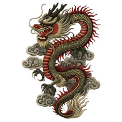 Chinese Dragon Emerging from Stylized Clouds on Background oriental dragon isolated on a transparent background