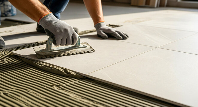 Craftsman tiling floor with modern ceramic tiles for stylish home renovation