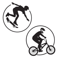 Fototapeta premium Skateboarder and biker in silhouette