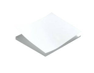 A stack of blank, white paper with one top sheet lifted to reveal the layers below