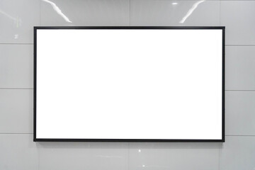 Blank billboard mock up in a subway station, underground interior. Urban light box inside advertisement metro airport vertical.