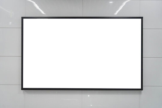 Blank billboard mock up in a subway station, underground interior. Urban light box inside advertisement metro airport vertical.
