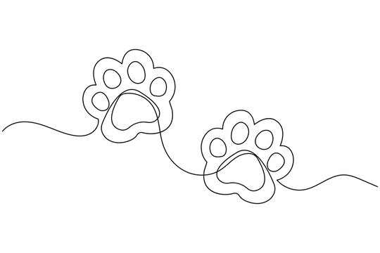 Minimal dog paw trace continuous line drawing isolated on white