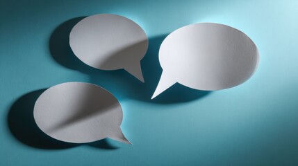 Creative dialogue bubbles modern digital studio graphic design minimalist environment top-down view communication concept