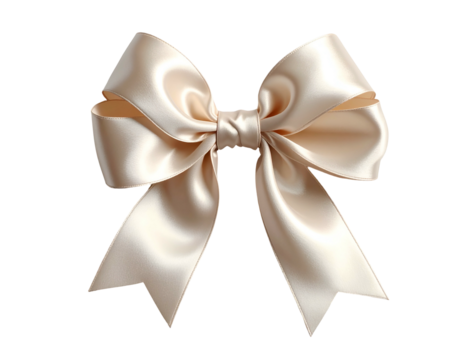 Cream-colored satin bow, neatly tied with flowing loops and long pointed tails