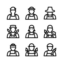 Line art icons of various occupations and workers representing employment