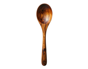 Close-up of a wooden spoon showcasing beautiful wood grain against a stark black backdrop