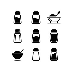 Variety of culinary seasoning shakers and spice bowl vector icon collection