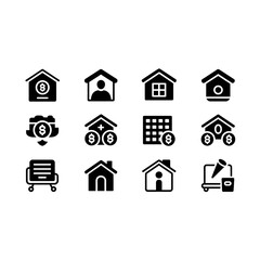 Housing and property icons for real estate, finance, mortgage, and home