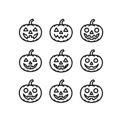 Halloween jack-o'-lantern pumpkin icons black outline graphic art variety