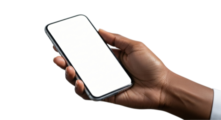 Modern smartphone presentation held in hand, showcasing apps, mobile technology, creative marketing, professional branding, innovative communication tool mockup