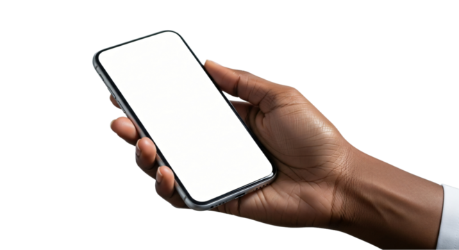 Modern smartphone presentation held in hand, showcasing apps, mobile technology, creative marketing, professional branding, innovative communication tool mockup