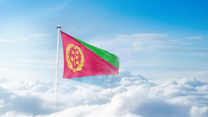 Eritrea national flag waving in the sky. Eritrea national flag for independence day.
