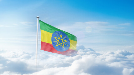 Ethiopia national flag waving in the sky. Ethiopia national flag for independence day.