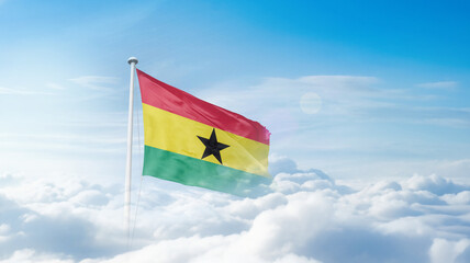 Ghana national flag waving in the sky. Ghana national flag for independence day.