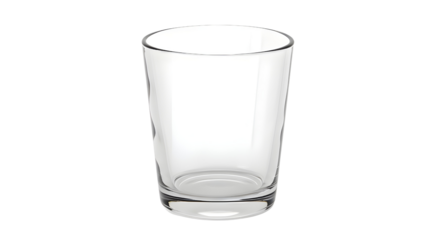 Clear empty glass tumbler isolated on white background for beverage mockups and commercial use