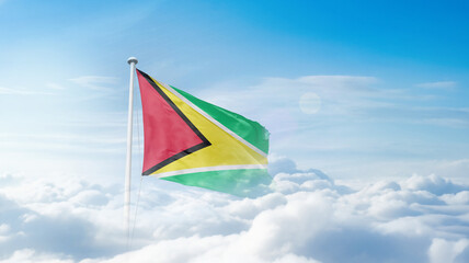 Guyana national flag waving in the sky. Guyana national flag for independence day.
