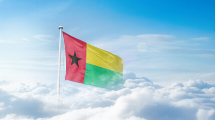 Guinea-Bissau national flag waving in the sky. Guinea-Bissau national flag for independence day.