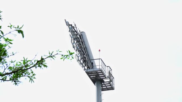 Stadium Light Tower close up. Lights at The Barabati Stadium in Cuttack, India.